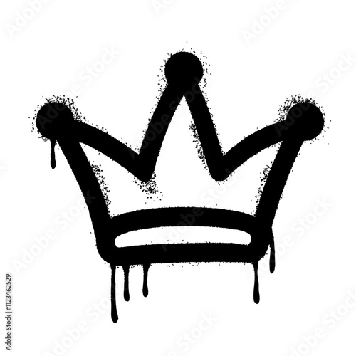black and white Spray-Painted Graffiti crown icon isolated on white background, vector