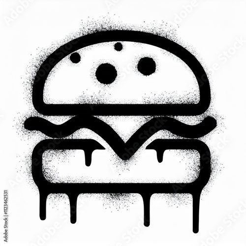 black and white Spray-Painted Graffiti burger icon isolated on white background, vector line