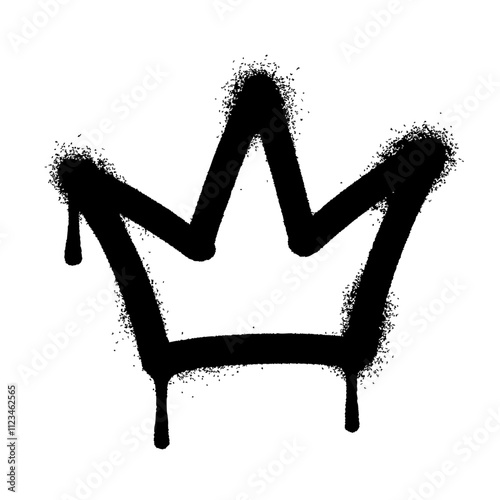black and white Spray-Painted Graffiti crown icon isolated on white background, vector