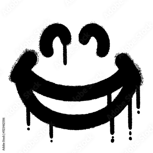 black and white Spray-Painted Graffiti happy icon isolated on white background, vector