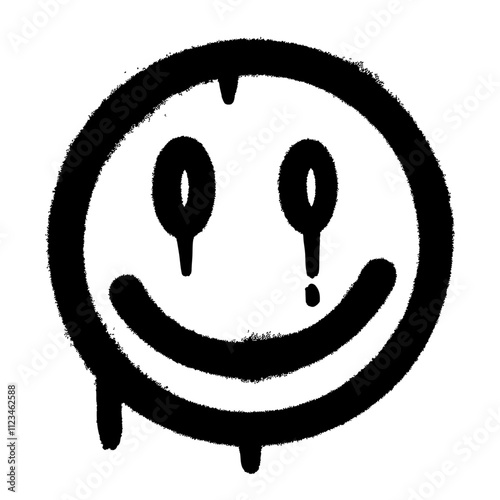 black and white Spray-Painted Graffiti happy icon isolated on white background, vector