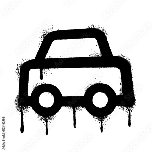 black and white Spray-Painted Graffiti car icon isolated on white background, vector linear