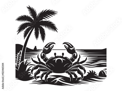 Crab on the beach silhouette vector art black color design and solid white background  photo