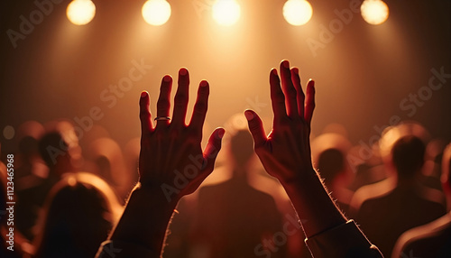 Audience raising hands at live concert photo