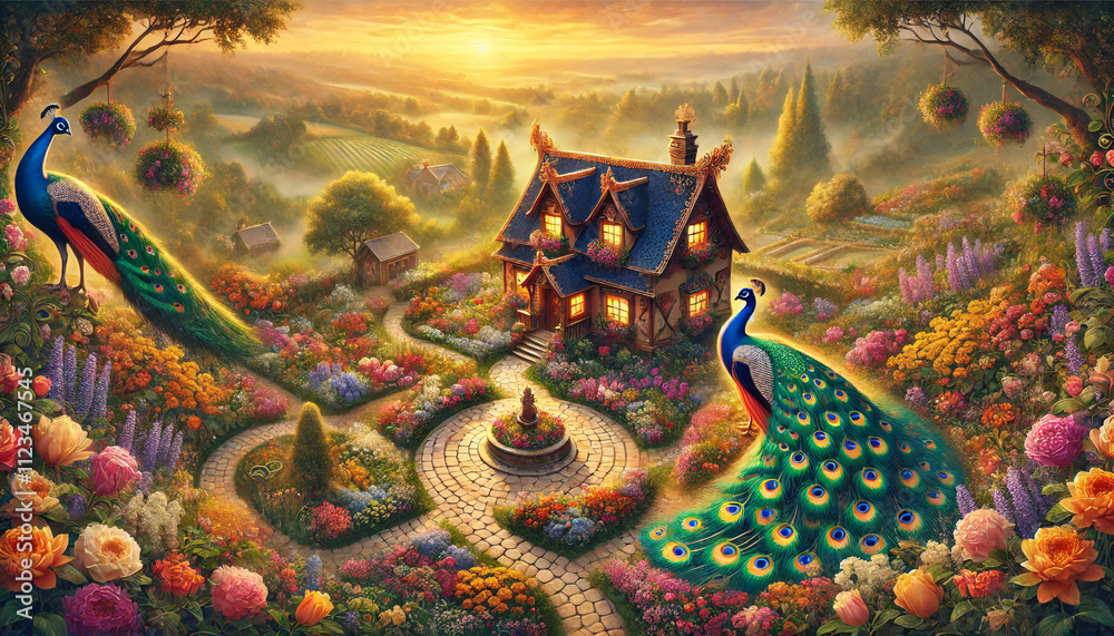 Obraz premium Peacock Paradise in Enchanted Garden