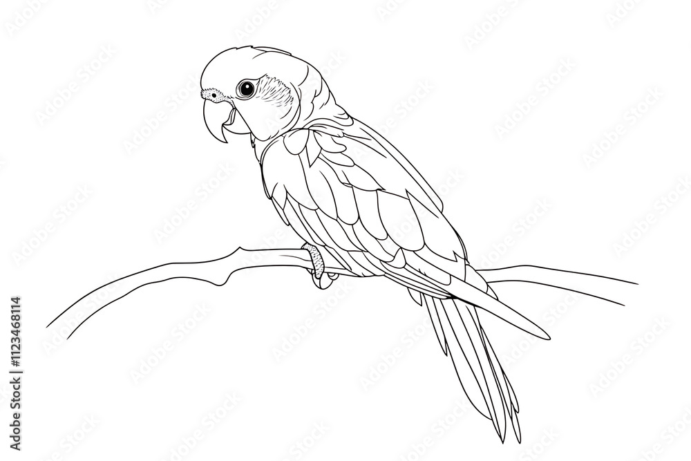 Fototapeta premium Elegant line drawing of a parrot perched on a branch.