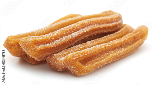 Churros dusted with sugar, food sweet and delicious, bakery snack or dessert pastry, tasty breakfast treat, traditional fried delight.