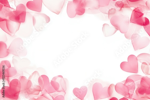 Pink heart shapes on white background with romantic border design.