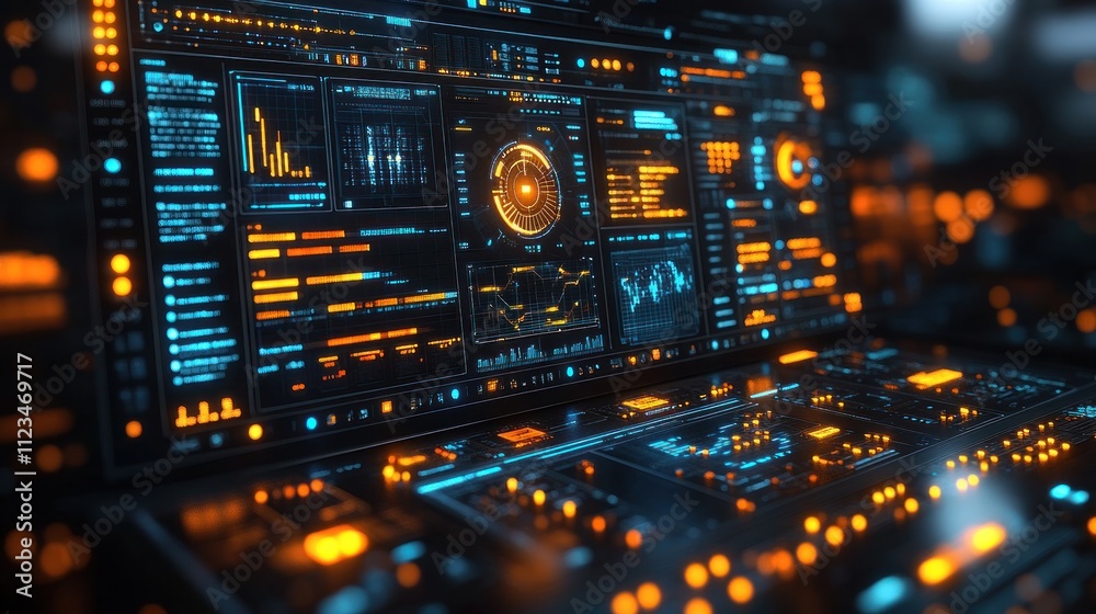 Fototapeta premium Futuristic digital interface displaying data analytics 