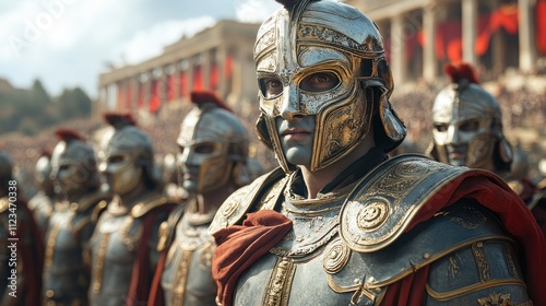 Ancient warriors in ornate armor at a grand event  photo