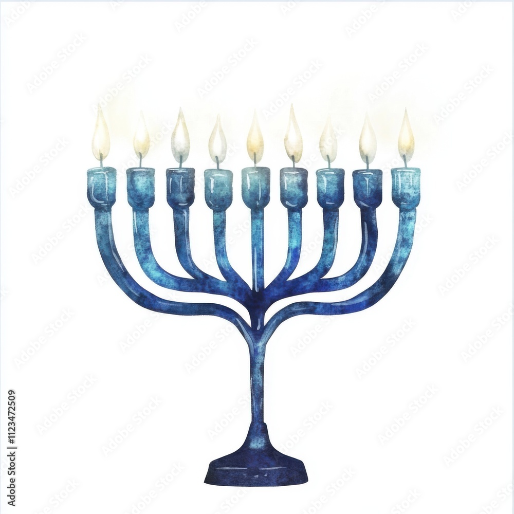 Fototapeta premium Modern blue gradient menorah with lit candles