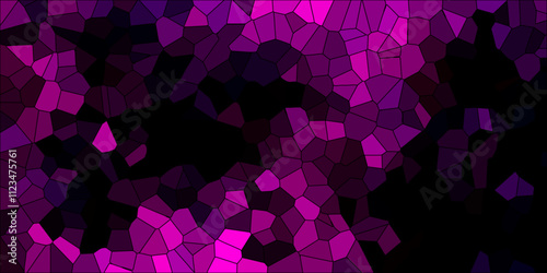 Dark purple Broken Stained Glass Background with dark lines. Voronoi diagram background. Seamless pattern with 3d shapes vector Vintage Illustration background. Geometric Retro tiles pattern