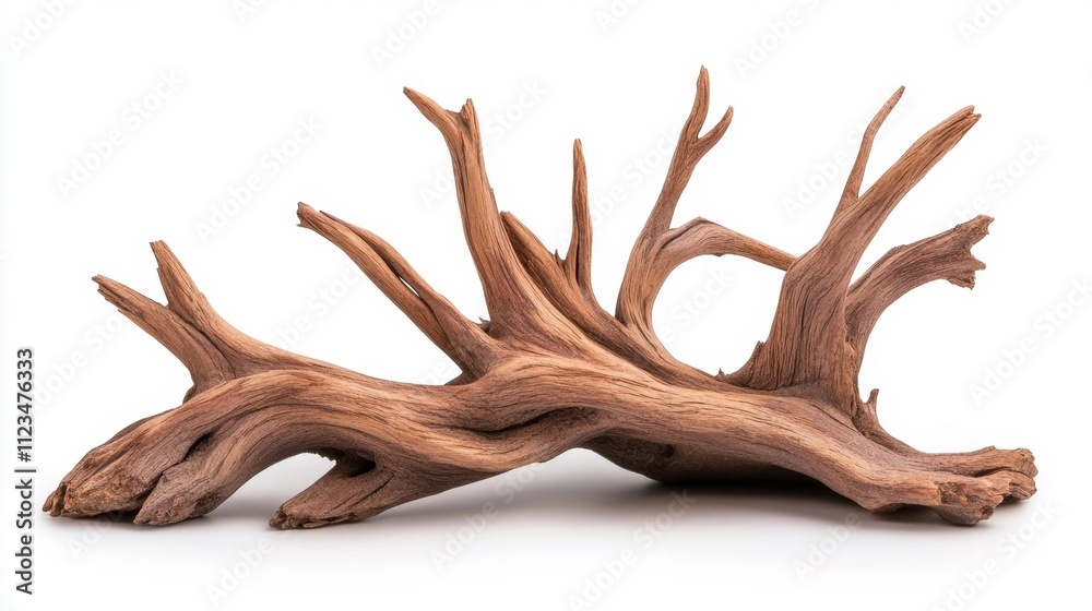 Fototapeta premium Driftwood Trees in Miniature on White Background. Generative AI