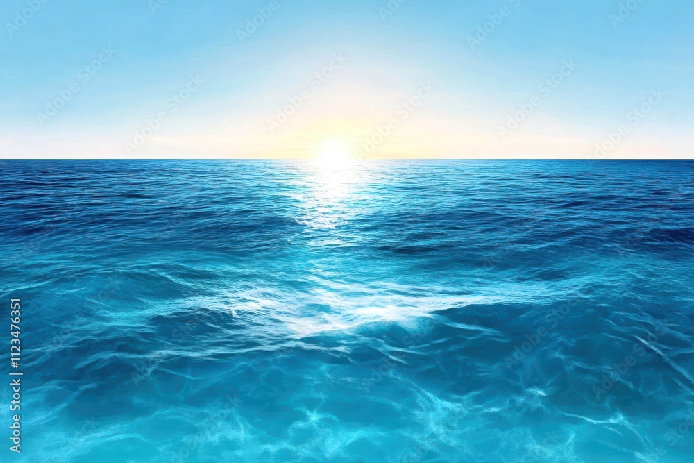 Fototapeta premium Vast ocean view under a clear sky at sunset.