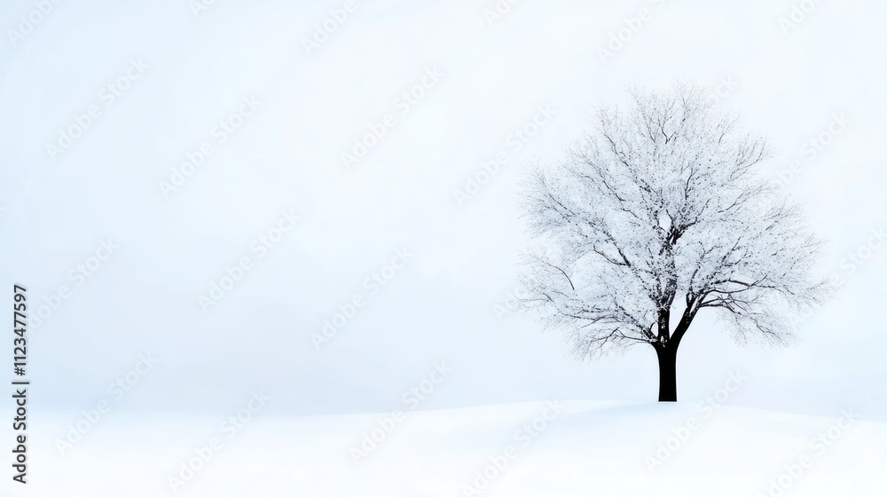 Fototapeta premium Serene Winter Wonderland: Soft-Focus Snowfall, Distant Trees, and Snowy Hills in a Peaceful Landscape