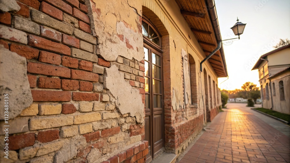 Fototapeta premium An old brick wall, preserving the atmosphere of the past, urban landscape.