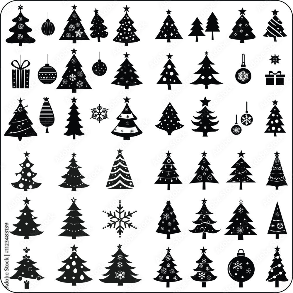Obraz premium Christmas Tree Icons: Modern and Traditional Holiday Styles,Christmas Tree silhouette, tree silhouette , christmas tree silhouette vector