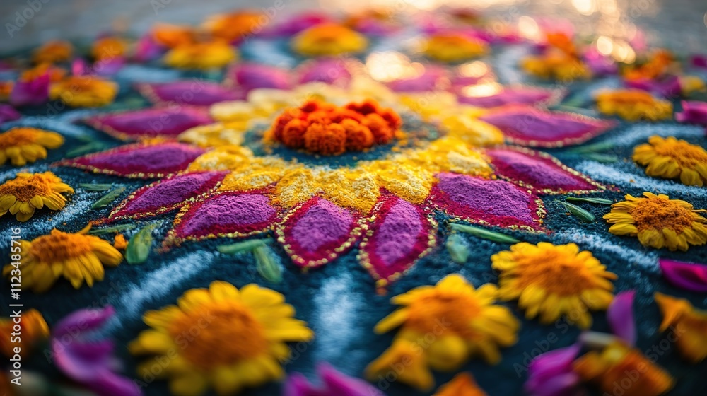 Obraz premium Intricate Close-Up of Vibrant Rangoli Pattern