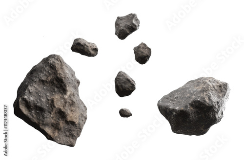 Floating space rocks isolated on transparent background, astronomy and science concept