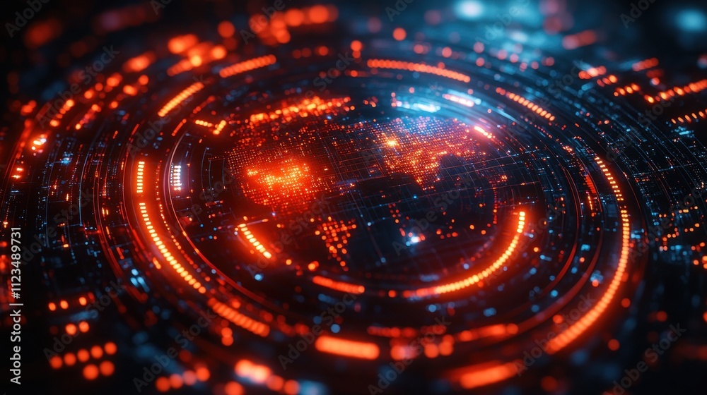 Obraz premium Futuristic digital globe with glowing data patterns