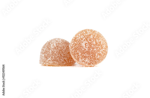 Two marmalades sprinkled with sugar and isolated on white background. photo