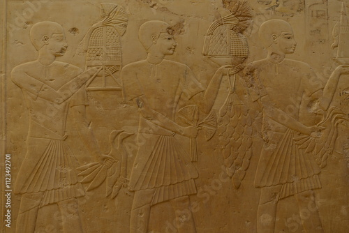 Obraz na płótnie Ramose tomb, Tombs of the Nobles, Luxor, Egypt, Africa. Untouched or damaged wall friezes of an ancient Eyptian Governors tomb. w salonie