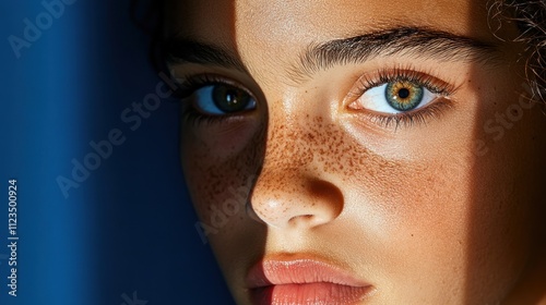 Reflective Serenity: Young Woman in Introspective Glow Amidst Warm Lighting and Moody Background photo