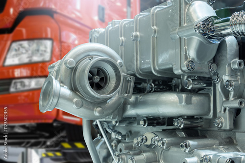 Close-up of diesel engine turbocharger