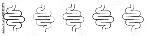 Artistic intestine icons with brushstroke effects, unique vector set.