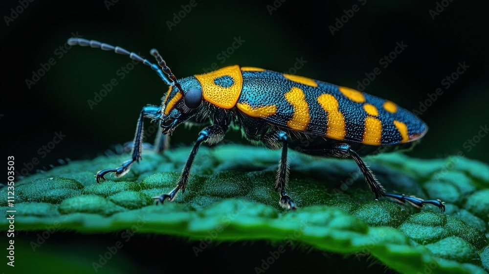 Closeup colorful insect on a green leaf Closeup colorful insect on a green leaf