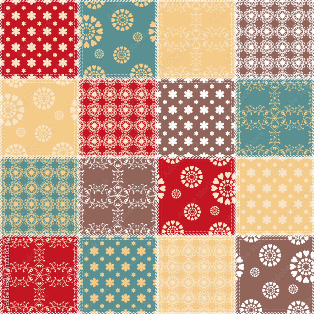 patchwork background with different patterns print for textile, paper, objects, seamless artistic decor handmade illustration vector patchwork background with different patterns print for textile, paper, objects, seamless artistic decor handmade illustration vector