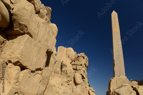 Karnak temple, Luxor City, Egypt, Africa. The group of Obelisk behind the Hypostyle hall of the temple. photo