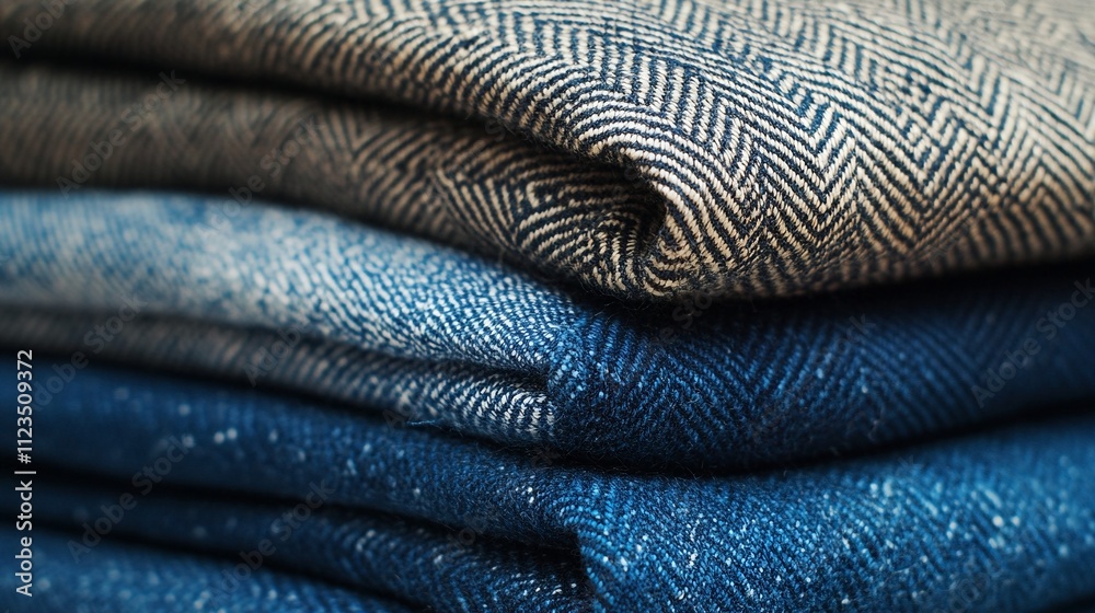 A close up of classic blue denim jeans folded neatly
A close up of classic blue denim jeans folded neatly