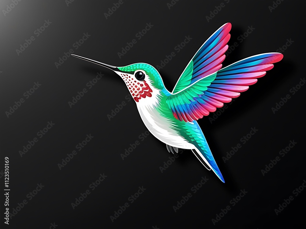 Obraz premium A Vibrant Hummingbird in Flight Against a Dark Background