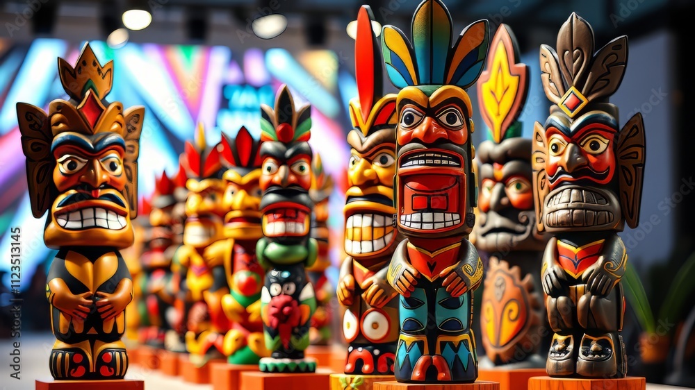 Fototapeta premium Hawaiian Totem Stickers - Colorful, Vibrant, Set Design