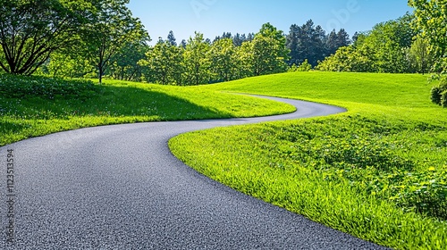 A winding road stretching into a bright horizon symbolizing the journey of self-discovery Stock Photo with side copy space