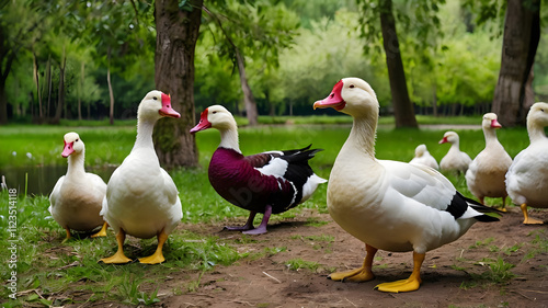 geese in the grass ai generative