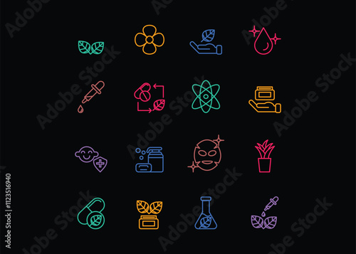 Set of icons for Organic Cosmetics. Editable stroke. Vector illustration