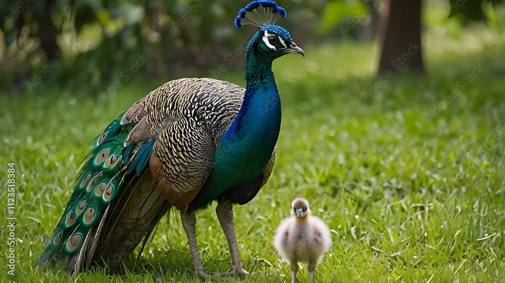 Fototapeta premium ai generative peacock on the grass