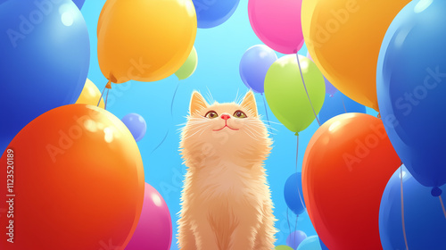 Cheerful Chubby Kitten with Balloons: Colorful Vector Art
Playful Kitten Surrounded by Balloons: Vibrant and Cute D photo