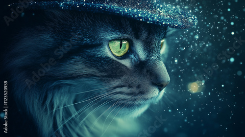 Magical Cat in Wizard Hat: Enchanted Vector Art