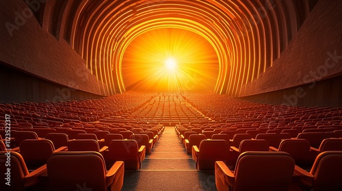 A futuristic digital lecture hall design showcasing engagement through large display panels Stock Photo with side copy space