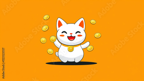 Bright Vector of Lucky Cat and Coins