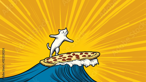 Pizza Surfing Cat: Bold and Humorous Vector Art