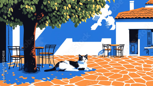 Café Vibes with a Cat: Charming French Illustration
