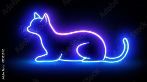 Neon Cat Outline on Black Background