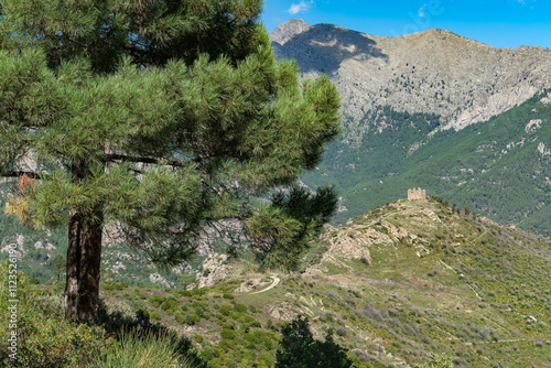 Berglandschaft mit Ruinen des Fort De Pasciola, Korsika photo