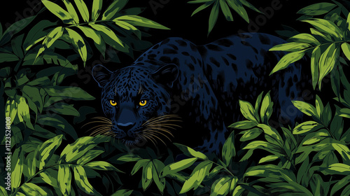 Wild Panther in Lush Greenery: Vector Design