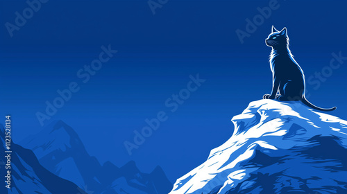 Snowy Mountain Cat: Calm and Serene Illustration