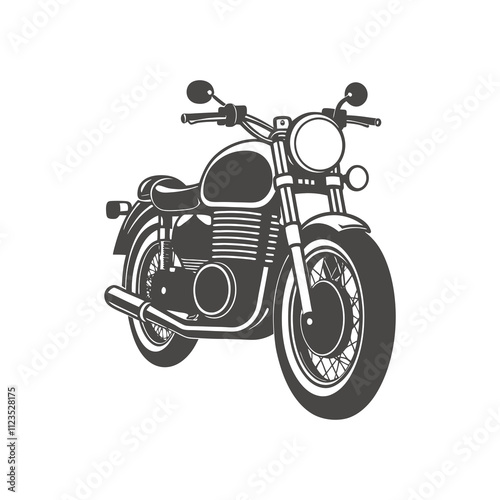 Monochrome Classic Motorcycle Front View Vector Illustration